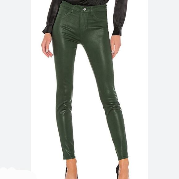 NEW L'AGENCE Marguerite Coated High Rise Stretch Skinny Jean Moss Green - Picture 1 of 13